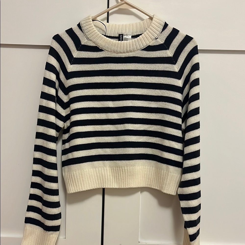 H&M Blue and Cream Crew Neck Sweater